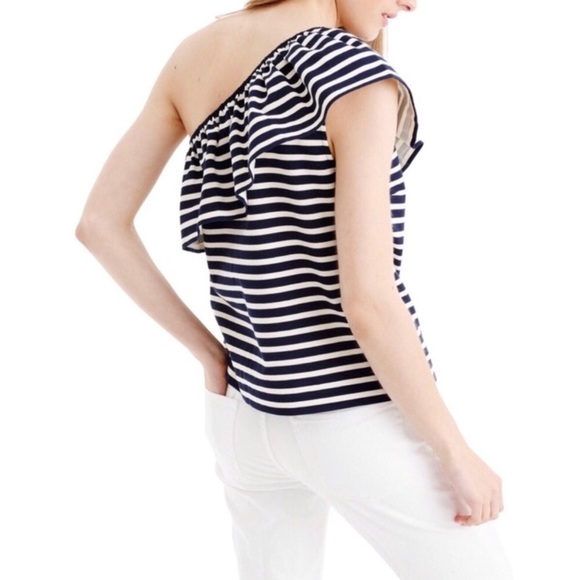 J. Crew One Shoulder Ruffle Striped Top, size Large NWT - Picture 3 of 8